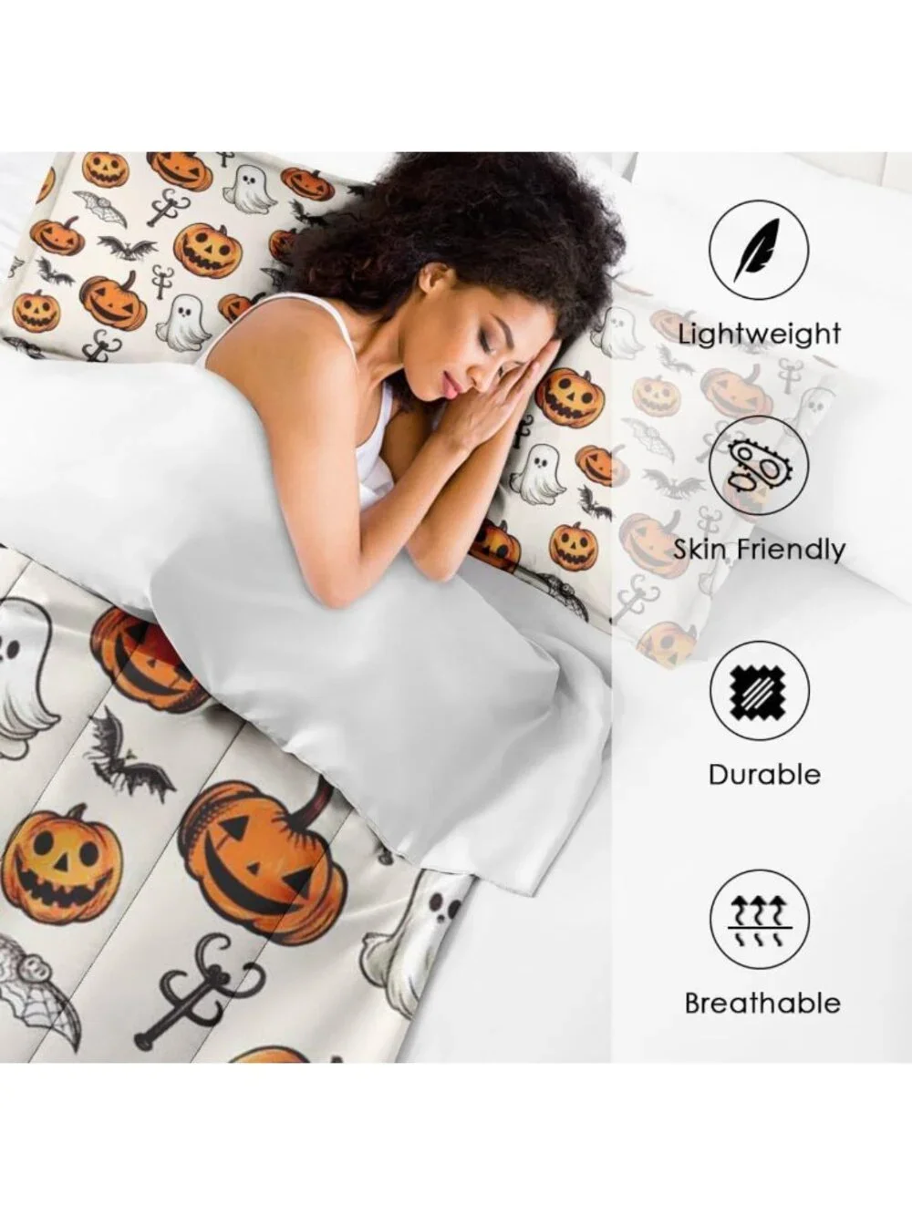 Cozy Queen Comforter Set of 3 - Halloween Pumpkins Bedroom Decor, Fall Theme